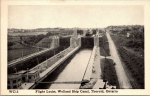 Vtg Thorold Ontario Canada Twin Flight Locks Welland Ship Canal Postcard