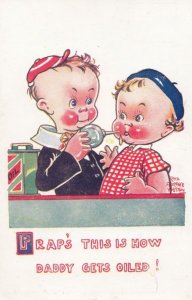 Winston Churchill How Daddy Gets Oiled Drunk Baby Antique Comic Humour Postcard