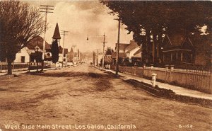 H27/ Los Gatos California Postcard c1910 West Side Main Street Homes Church 2