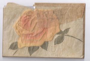 1909 Best Wishes Padded Silk Rose Postcard Silver