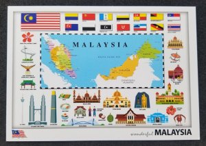 [AG] P225 Malaysia Map Tourism Flag Landmark Tourist Spot States (postcard) *New