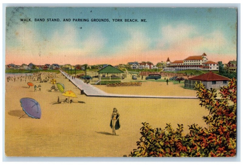 1940 Walk Band Stand and Parking Grounds York Beach ME Vintage Postcard