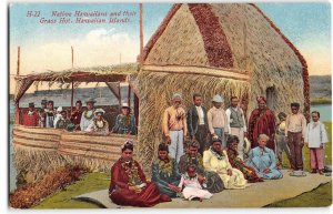 Native Hawaiians & Grass Hut HAWAII Mitchell 1910s Vintage Postcard