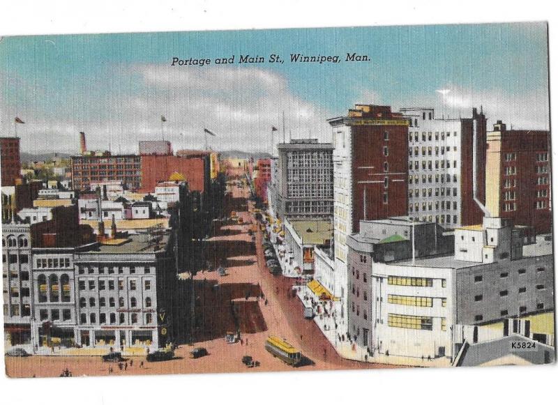 Winnipeg Montreal Portage and Main Streets 1940s Mailed 1952
