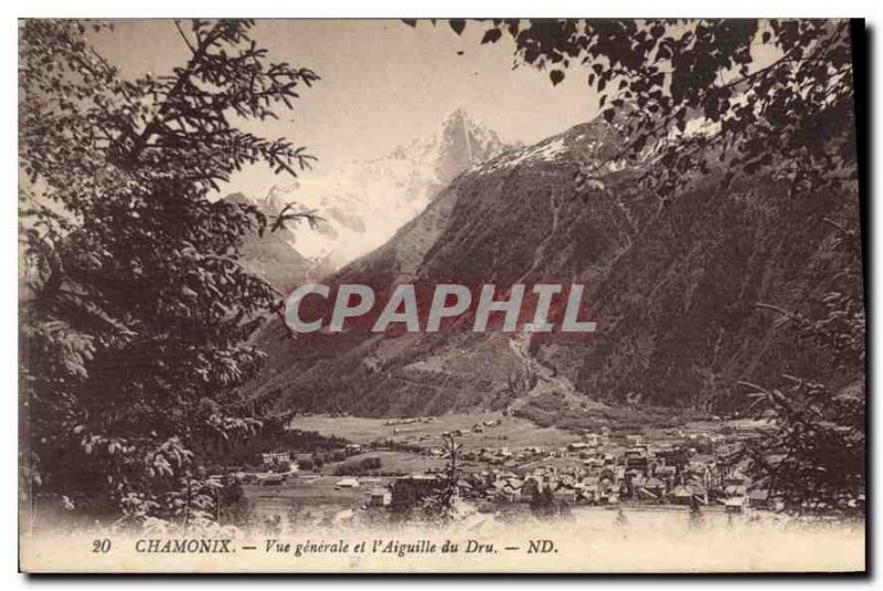 Old Postcard General view Chamonix and Aiguille du Dru