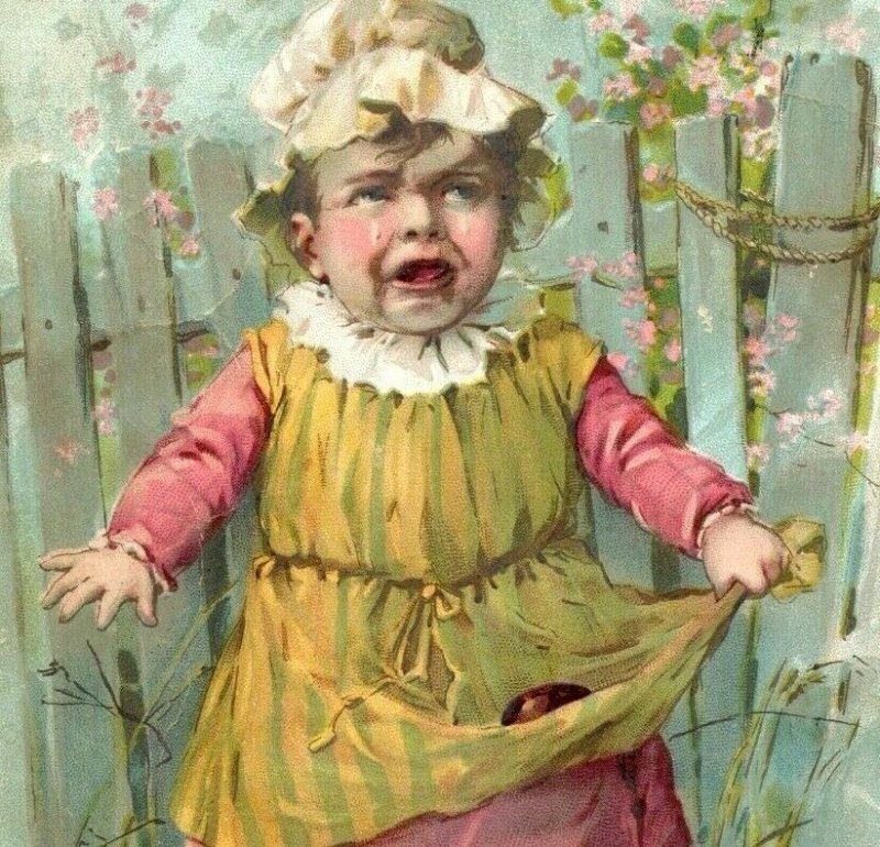 1891 Easter Lion Coffee Woolson Spice Co. Crying Baby Broken Eggs Cat *D