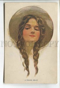 478451 Harrison FISHER Prairie Belle Woman Lady un Hat Vintage postcard FINNISH