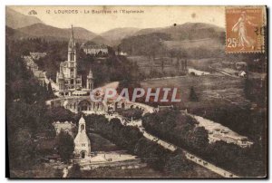 Old Postcard Lourdes Basilica And I & # 39Esplanade