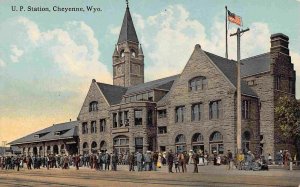 Union Pacific Railroad Depot Passengers Cheyenne Wyoming 1910s postcard