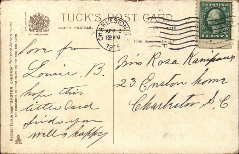 Easter Girl Chicks Tucker Easter Children Series 758 c1900-20S Vintage Postcard