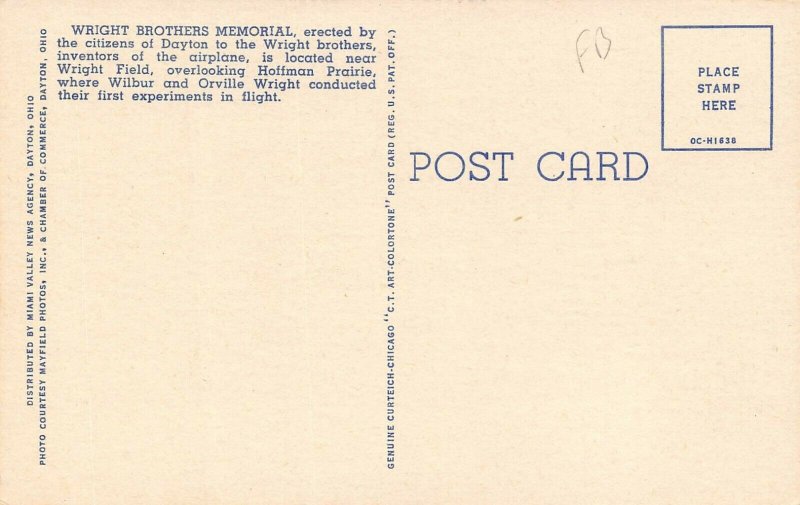 LP15   Dayton   Ohio Postcard Wright Brothers Memorial