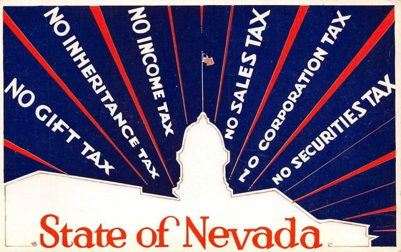 STATE OF NEVADA No Income Tax No Sales Tax c1940s Vintage Postcard