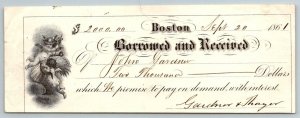 1861  Authentic Civil War Era  Boston Massachusetts Receipt     7 x 2.5