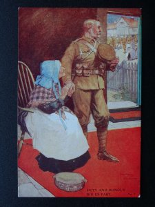 Patriotic WW1 DUTY AND HONOUR by Artist lawson Wood c1915 Postcard No.8