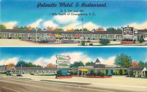 Vintage Postcard Palmetto Motel & Restaurant US 301 & 601 Orangeburg SC Unposted