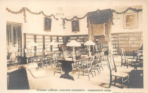 WIDENER LIBRARY HARVARD UNIVERSITY FARNSWORTH ROOM MASSACHUSETTS POSTCARD (1910)