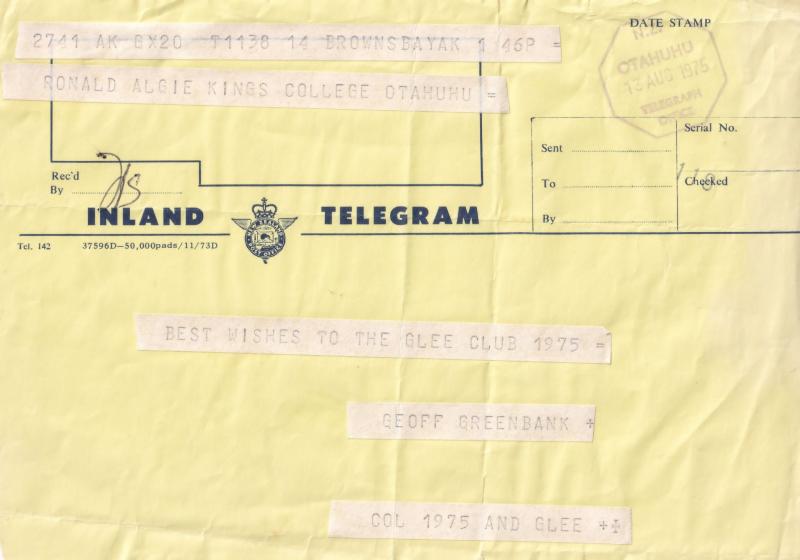 Glee Live Comedy Club Otahuhu New Zealand 1975 Telegram