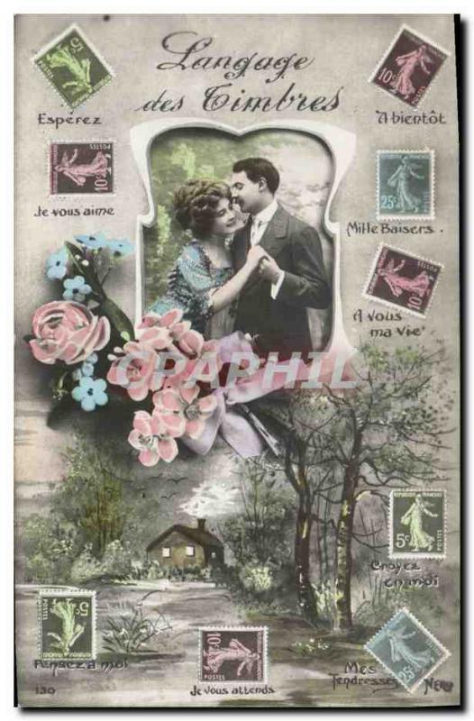 Postcard Old Woman Fantasy Language stamps