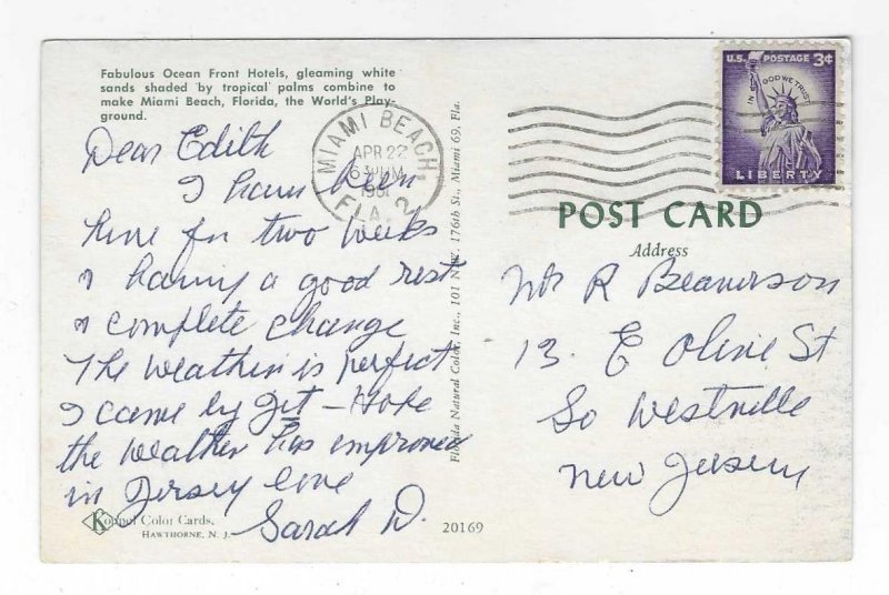 1960's Greetings from Miami Beach, Florida Chrome Postcard