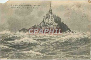 Old Postcard Mont St. Michel Grande Maree by Day Storm