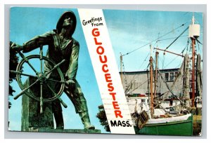 Vintage 1950's Photo Postcard Greetings From Gloucester Massachusetts Fisherman