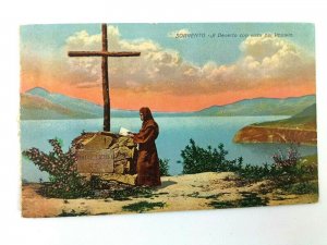 Vintage Postcard Sorrento Ji Deserto con Vista Del Vesuvio Italy Cross Spiritual