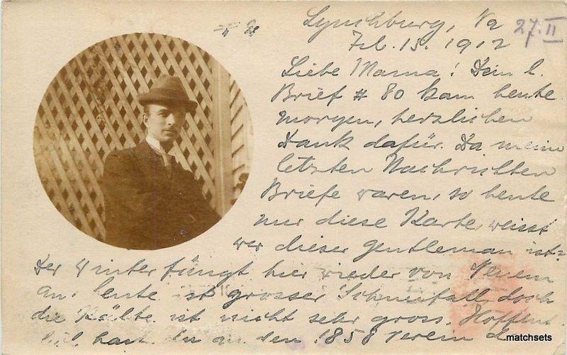 C-1910 Lynchburg Virginia Inset  Man RPPC Real photo postcard 1395 