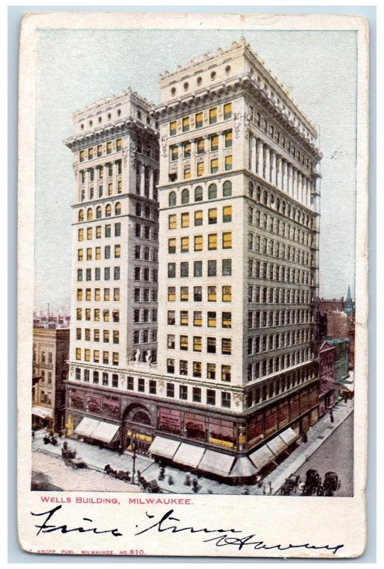 Milwaukee Wisconsin WI Postcard Wells Building Exterior Roadside 1905 Antique