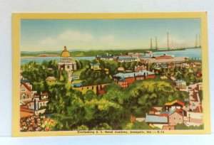 Annapolis Maryland MD Birds Eye View US Naval Academy Linen Vintage Postcard 