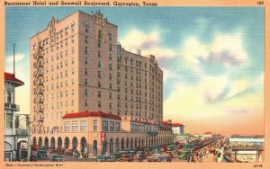 Buccaneer Hotel And Seawall Boulevard Galveston Texas TX Vintage Postcard