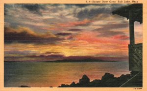 Vintage Postcard 1950's Sunset Over Dead Sea Great Salt Lake Utah UT Desert Book