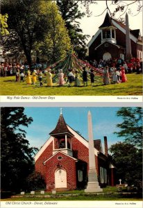 2~4X6 Postcards Dover, DE Delaware  CHILDREN~MAY POLE DANCE & OLD CHRIST CHURCH