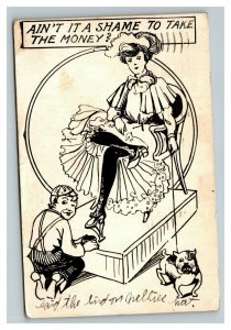 Vintage 1911 Comic Postcard Beautiful Girl Skirt Up Shoeshine Boy - Risqué 