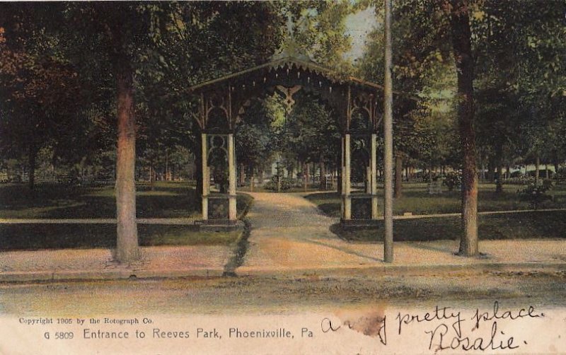 Postcard Entrance Reeves Park Phoenixville PA 1907