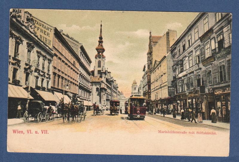 Austria Collectible Postcard Street Scene, Church, Vienna, Street Cars