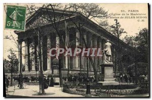 Old Postcard Paris Madeleine Church and statue of Julius Simon