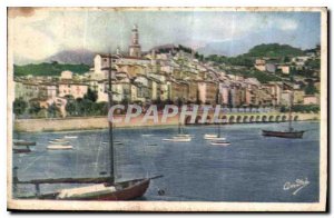 Old Postcard Old Port Menton seen from boat