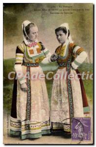 Postcard Old In Brittany girls in Briec big costume party around Quimper