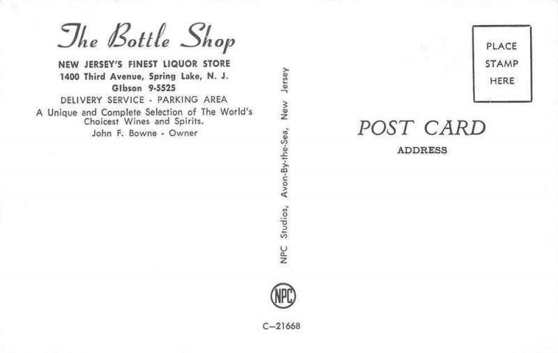 Spring Lake New Jersey The Bottle Shop Liquor Store Vintage Postcard AA65506