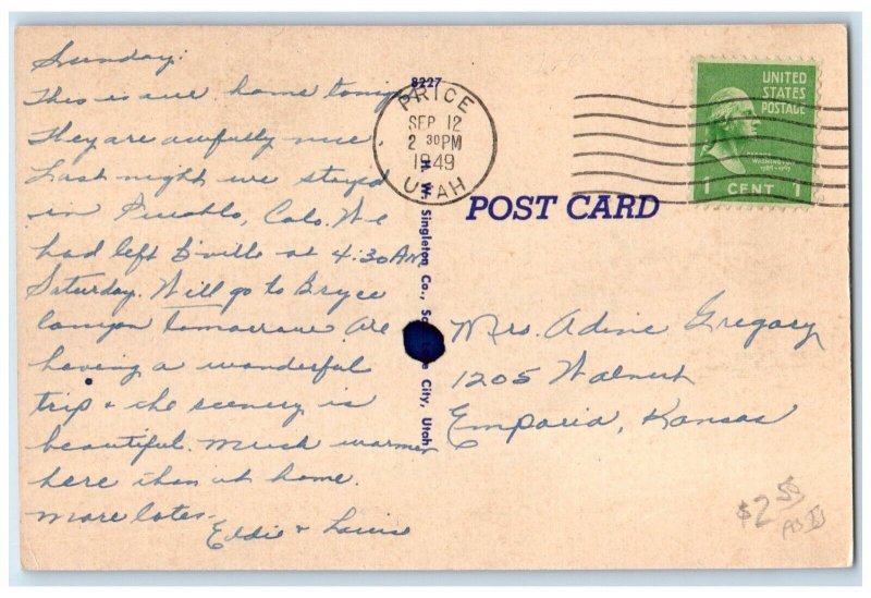 1949 Mission Auto Court East Main Street Exterior Building Price Utah Postcard