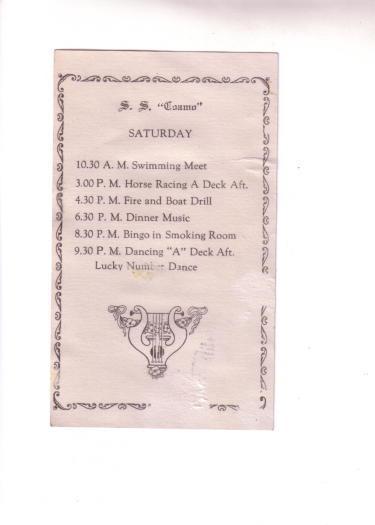 SS Coamo Cruise Porto Rico Line 1937 Sat Schedule