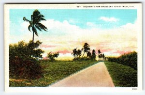 Highway From Mainland Key West Florida Postcard Linen Vintage Unused Curt Teich