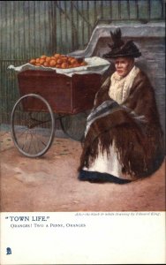 Tuck Oilette Town Life Orange Vendor Woman c1910 Vintage Postcard