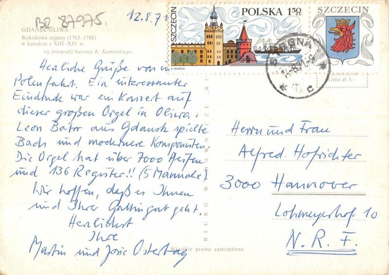 Br Gdansk Oliwa Rokokowe Organy Poland Organ Organe Music Hippostcard