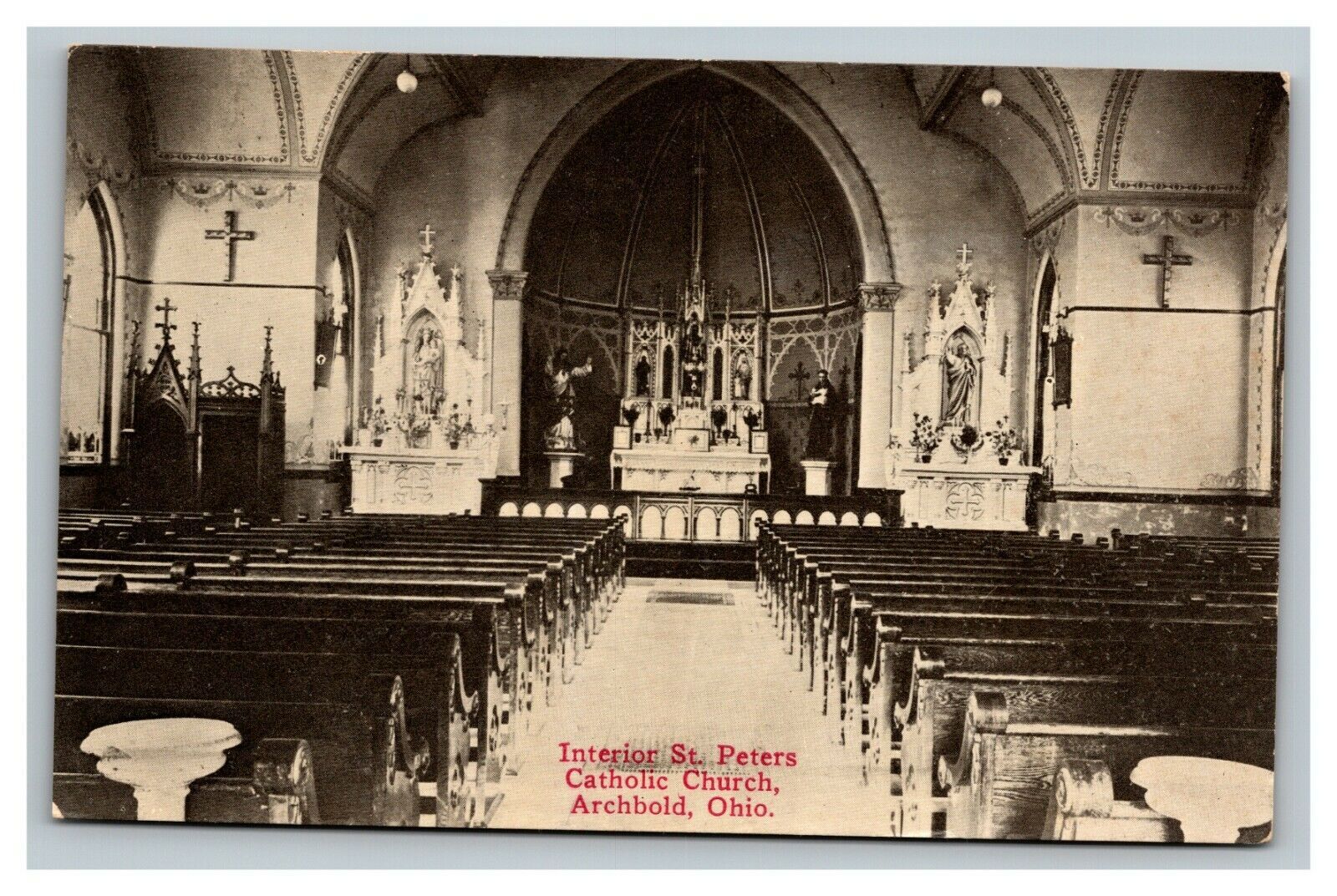 Vintage 1910's Postcard Interior of St. Peters Catholic Church Archbold Ohio United States