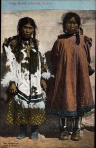 Kings Island Alaska AK Young Eskimo Inuit Girls c1910 Vintage Postcard