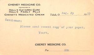 Cheney Medicine Co Advertising 1917 indentation in card, small crease right t...
