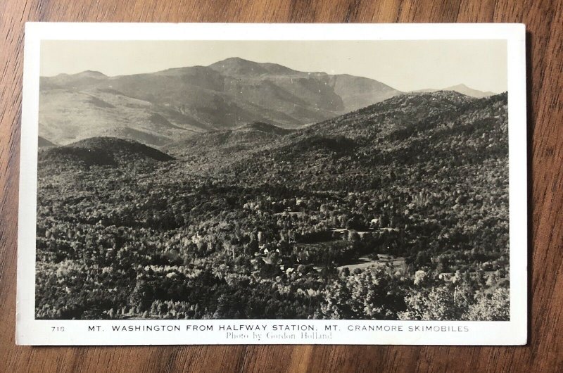 WHITE MOUNTAINS NH – Mt. Washington from Mt. Cranmore Skimobiles Real Photo PC