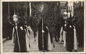 Spain Holy Week Hooded Priests c1915 Real Photo Postcard