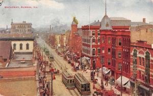 Aurora Illinois Broadway Street Scene Historic Bldgs Antique Postcard K78410
